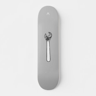 Wrench Drawing, vintage tool illustration. Skateboard