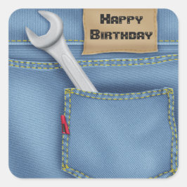 Wrench in Jean Pocket zum Geburtstag Quadratischer Aufkleber
