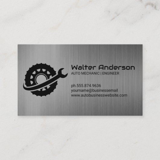 Wrenches Tire Logo | Metallischer Hintergrund Visitenkarte (Vorderseite)