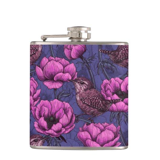 Wrens im Anemonengarten Flachmann (Vorderseite)