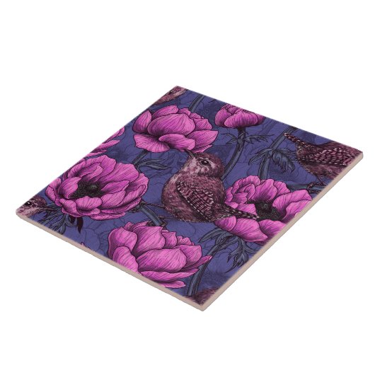 Wrens im Anemonengarten Fliese (Seite)