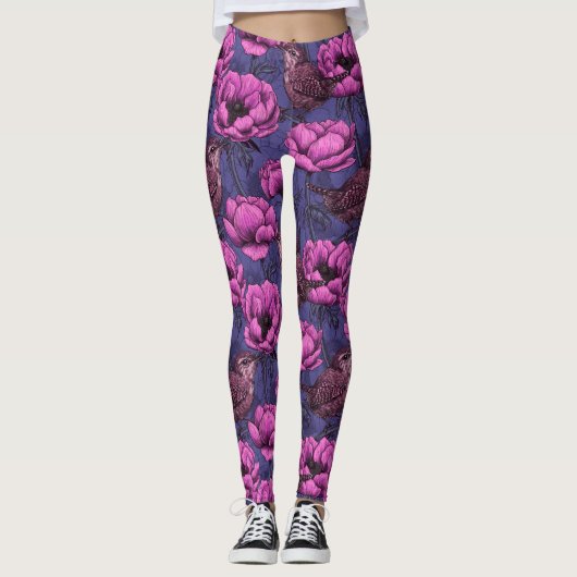 Wrens im Anemonengarten Leggings (Vorderseite)