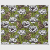 Wrens im weißen Anemonengarten Geschenkpapier (Flach)