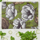 Wrens im weißen Anemonengarten Geschirrtuch (Gefaltet)