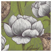 Wrens im weißen Anemonengarten Stoff (Muster)
