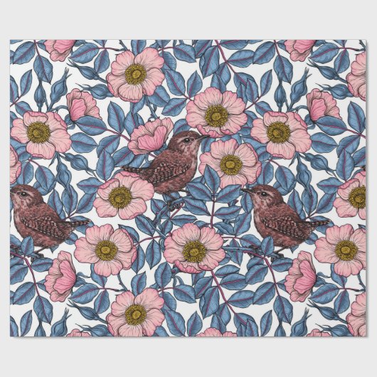 Wrens in den Rose Geschenkpapier (Flach)