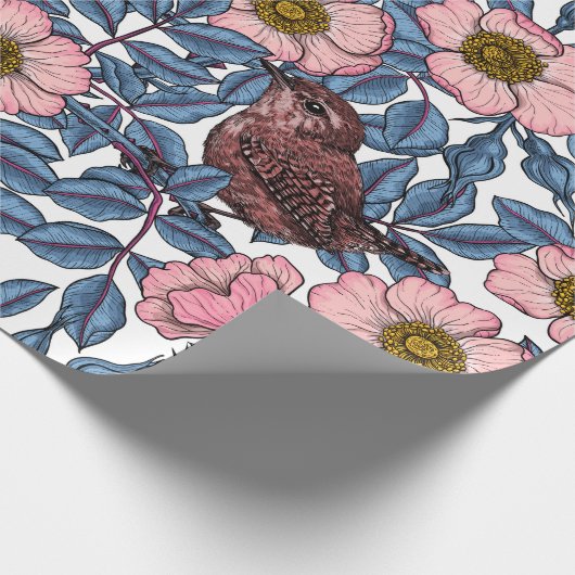 Wrens in den Rose Geschenkpapier (Ecke)