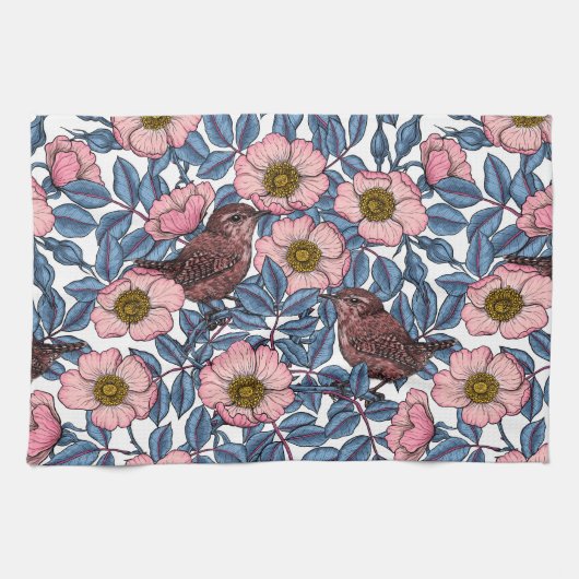 Wrens in den Rose Geschirrtuch (Horizontal)
