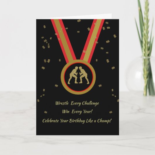 Wrestler Birthday Black Gold und Red Medal Champ Karte (Vorderseite)