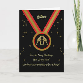 Wrestler Birthday Black Gold und Red Medal Champ Karte