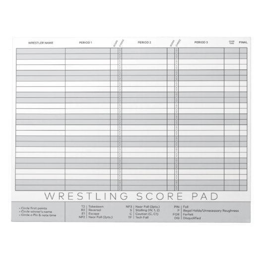 Wrestling-Bewertung Notepad Notizblock (Vorderseite)