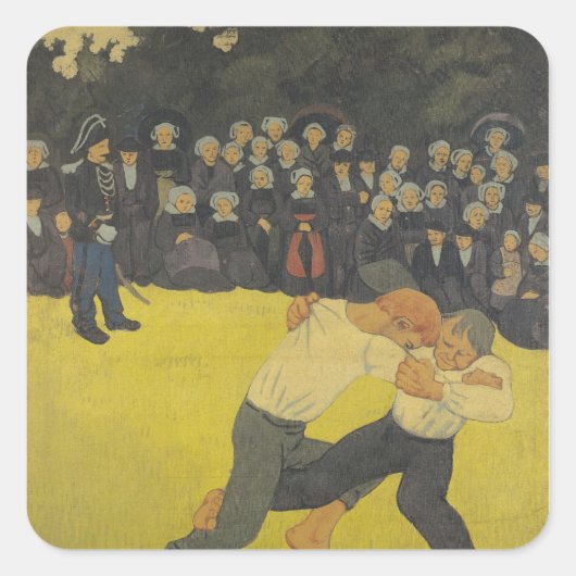 Wrestling Bretons, c.1893 Quadratischer Aufkleber (Vorderseite)