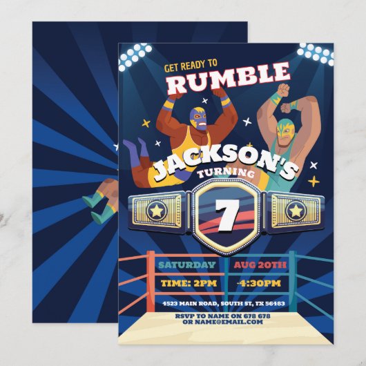 Wrestling Geburtstagsringring Einladung (Vorne/Hinten)