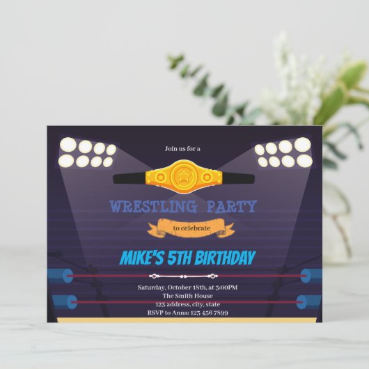 Wrestling Geburtstagsthema Einladung (Stehend Vorderseite)