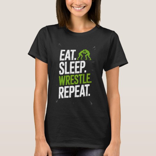 Wrestling Life Eat Sleep Wrestle Repeat Mat T-Shirt (Vorderseite)