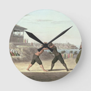 Wrestling Match, Constantinople (w/c on paper) Runde Wanduhr