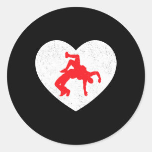 Wrestling Silhouette Valentine Herzform Runder Aufkleber
