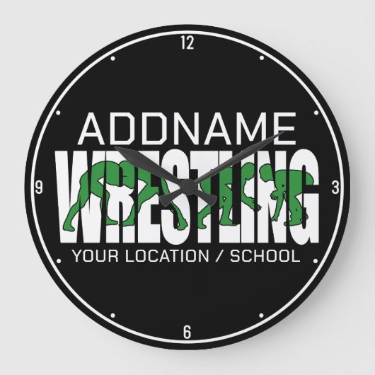 Wrestling Team ADD TEXT School Varsity Wrestler Große Wanduhr (Vorderseite)