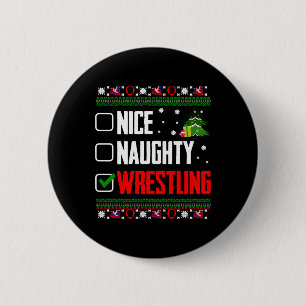 Wrestling Ugly Christmas Button