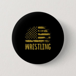 Wrestling Usa Flag Wrestler Patriotic Men Boys Kin Button