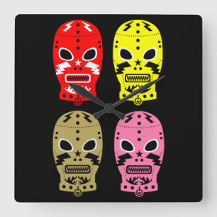 Wrestling-Wettkampfmasken Quadratische Wanduhr