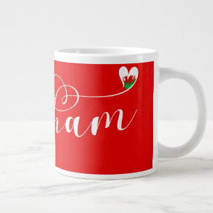 Wrexham Script Schriftart, walisische Flagge im He Jumbo-Tasse
