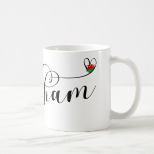 Wrexham Script Schriftart, walisische Flagge im He Kaffeetasse