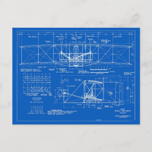 Wright Bros. "Flyer" Blueprint 1903 Postkarte (Vorderseite)