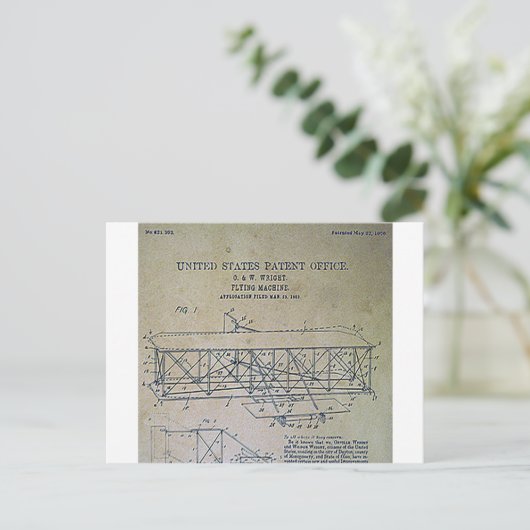 Wright Brothers Patentdesign Postkarte (Stehend Vorderseite)