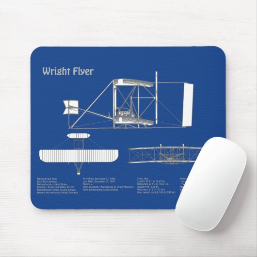 Wright Flyer - Flugzeugkonzept Zeichnend Pläne ABD Mousepad (Mit Mouse)