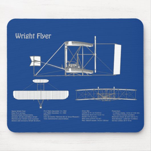Wright Flyer - Flugzeugkonzept Zeichnend Pläne ABD Mousepad (Vorne)