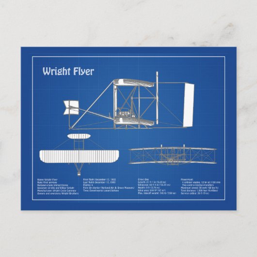 Wright Flyer - Flugzeugkonzept Zeichnend Pläne ABD Postkarte (Vorderseite)