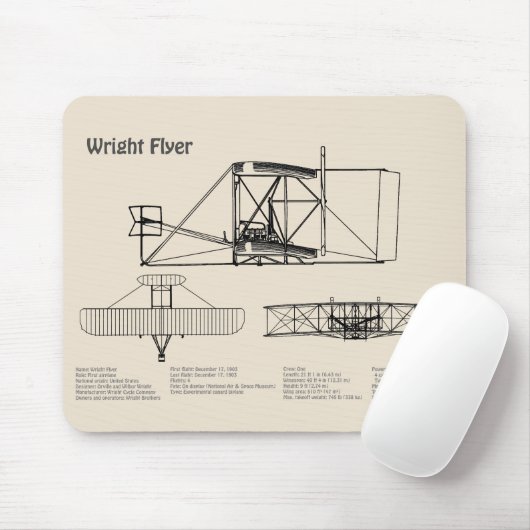 Wright Flyer - Flugzeugkonzept Zeichnend Pläne SD Mousepad (Mit Mouse)