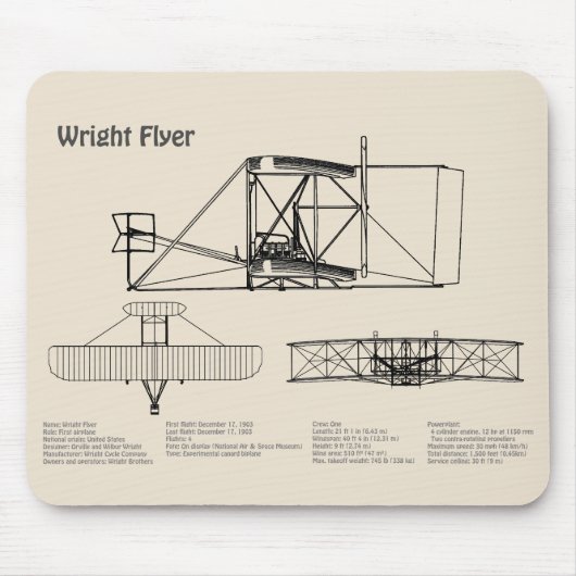 Wright Flyer - Flugzeugkonzept Zeichnend Pläne SD Mousepad (Vorne)