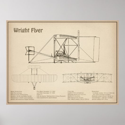 Wright Flyer - Flugzeugkonzept Zeichnend Pläne SD Poster (Vorne)