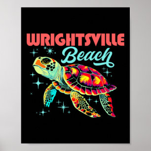 Wrightsville Beach Nc Artistic Sea Turtle Retro Poster