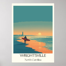 Wrightsville Beach NC Vintag Surfer Beach Sunset Poster