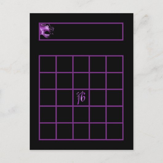 Writable Bingo Card Sweet 16 Lila Lilac Black Postkarte (Vorderseite)