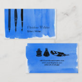 Writer Author Fountain Pen Quill Editor Blue Visitenkarte (Vorne/Hinten)