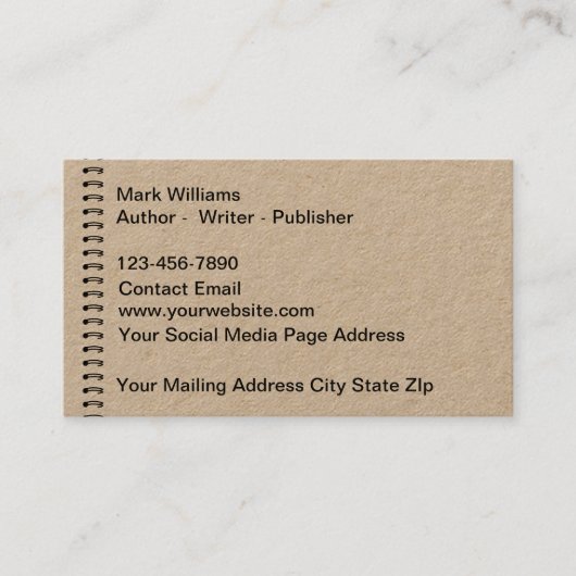 Writer Author Publisher Business Cards Visitenkarte (Vorderseite)