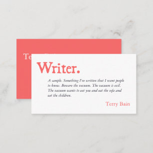 Writer Author Simple Word Business Card Visitenkarte