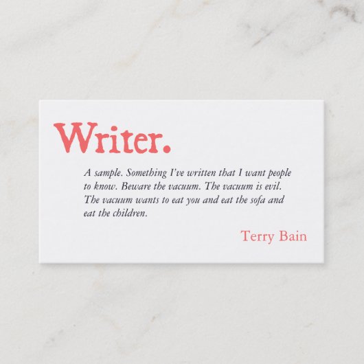 Writer Author Simple Word Business Card Visitenkarte (Vorderseite)