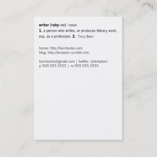 Writer Definiert [als Sie] Visitenkarte (Vorderseite)