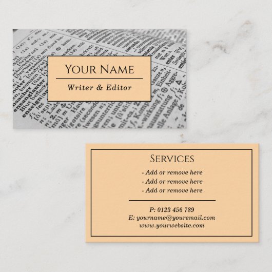 Writer Modern Typografy Classic Business Card Visitenkarte (Vorne/Hinten)
