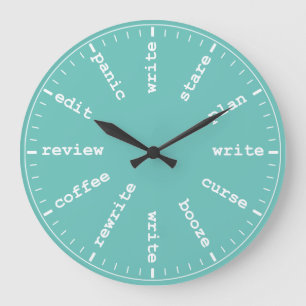 Writer's Clock - Humorischer Spaß in Aqua Große Wanduhr