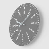 Writer's Clock - Whimsical Writing Joke in Gray Große Wanduhr (Winkel)