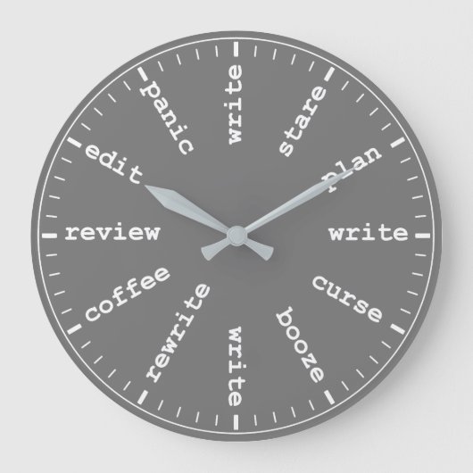 Writer's Clock - Whimsical Writing Joke in Gray Große Wanduhr (Vorderseite)