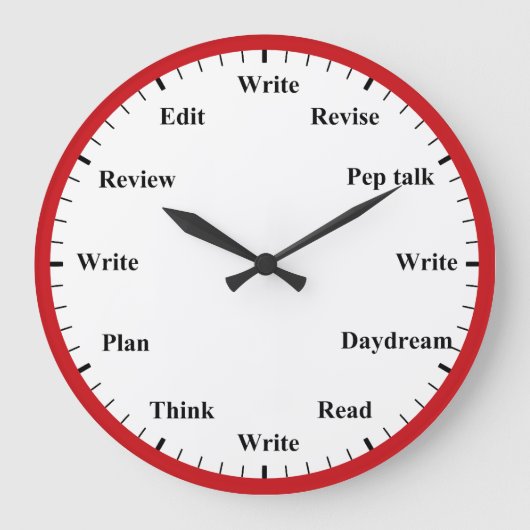 Writer's Clock - Writing Job Fun Red Wall Clock Große Wanduhr (Vorderseite)