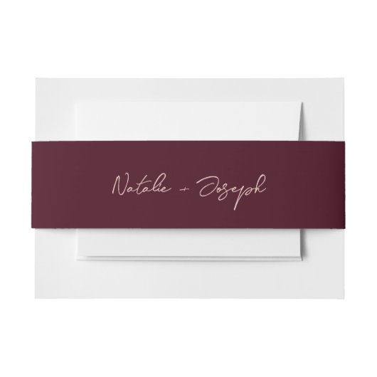  Written Deep Burgundy Retro Whimsical Wedding Einladungsbanderole (Vorderseite Beispiel)