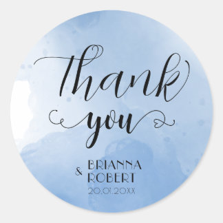 Wtercolor Blue Wedding Vielen Dank für Ihr Rundauf Runder Aufkleber